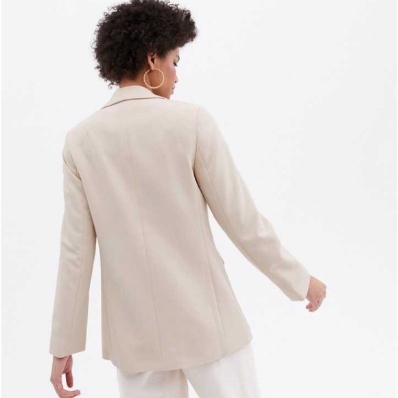 LOFT Womens Beige Cotton Blend Longline Blazer Size 12 Relaxed Fit Quiet Luxury - Picture 2 of 10